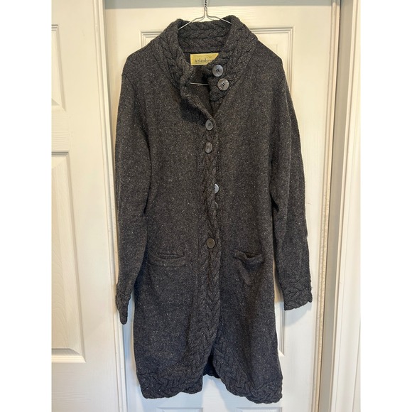 Irelandseye Sweaters - Irelandseye Cashmere Blend Longline Cardigan Sweater Grey Cable Knit Trim M